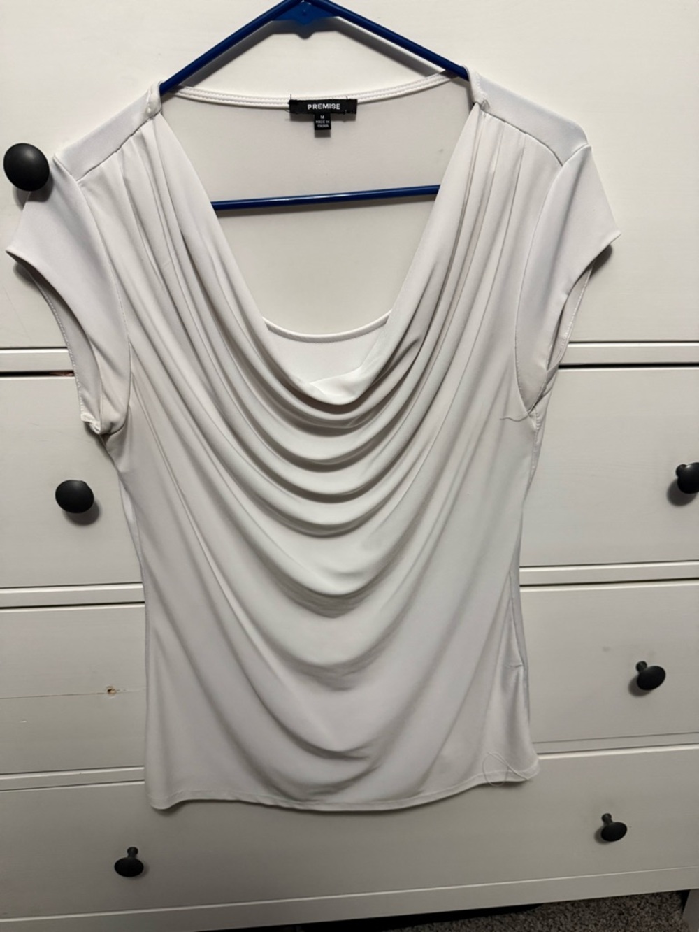 Premise Light Gray Draped Cowl Neck Cap Sleeve Top